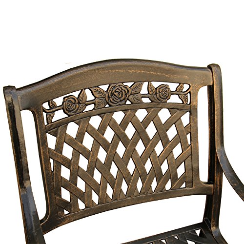 Image of Oakland Living Rose Contemporary Modern and Ornate Traditional Outdoor Mesh Lattice Aluminum 63 inch Bronze Hexagon Dining Set with Lazy Susan and Six Chairs