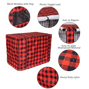 Dog Crate Covers,Cover Fits 48″ Kennel Indoor,Polyester Pet Kennel Covers,Breathable Mesh Windows,Repels Oils and Stain,Washable Cover Universal Fit for Standard Metal Crate-Red Plaid