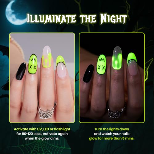 Image of Beetles Halloween Gel Nail Polish, 15ml Yellow Glow in the Dark Gel | Neon lemon yellow shade for Halloween pumpkin, flame, slime and spooky nail art