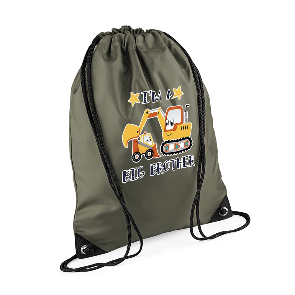 Giftme I'm a Big Brother Funny Birthday/Secret Santa Siblings Gift Drawstring Bag, PE Gym Kit, Swimming Rucksack. (Olive Green)