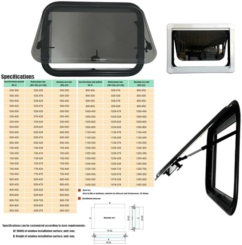Rv Caravan Push Out Window - Double Layer Acrylic Glass with Sunshade, 65° Max Opening Angle, RV Exit Window for Motorhome - 500x350mm Camper Accessory