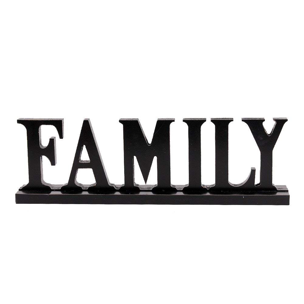 Black Home Decoration Family Word Art Wood Sitter Family Wood Sign Table/Shelf Decor