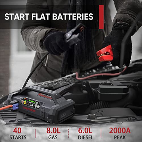 Lokithor Ja301 Jump Starter With Air Compressor, 2000Amp 12V Car Battery Booster Pack For Up To 8L Gas Or 6L Diesel, 150 Psi Tire Inflator With Digital Screen, 30 Months Ultra-Long Standby #TOP1