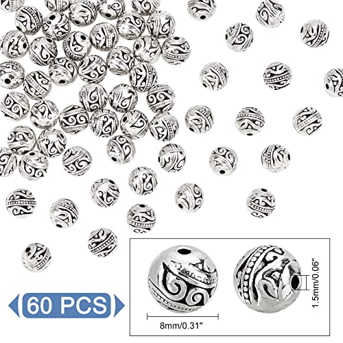 Image of PandaHall Elite - 60 x 8 mm Tibetan Antique Spacer Beads Round Spacer Beads Alloy Beads for Jewellery Making Necklace Bracelet Silver