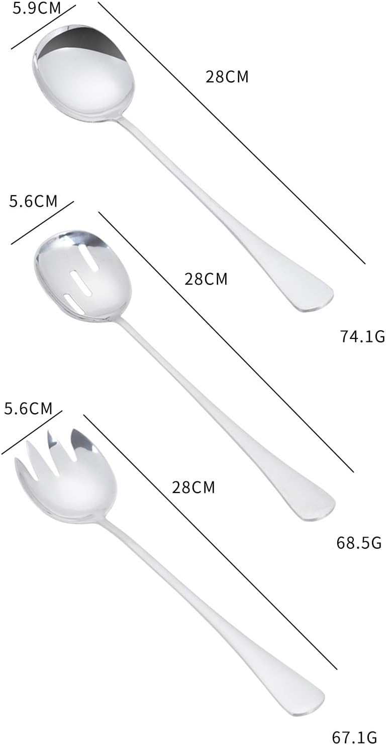 Silverware Flatware Set, 3/12/18/24/30/36 Pieces Stainless Steel Public Spoons With Long Handle Salad Fork Slotted Spoon Dividing Spoon Salad Spoon (Color : GOLDEN, Size : 8Set-24Pcs)