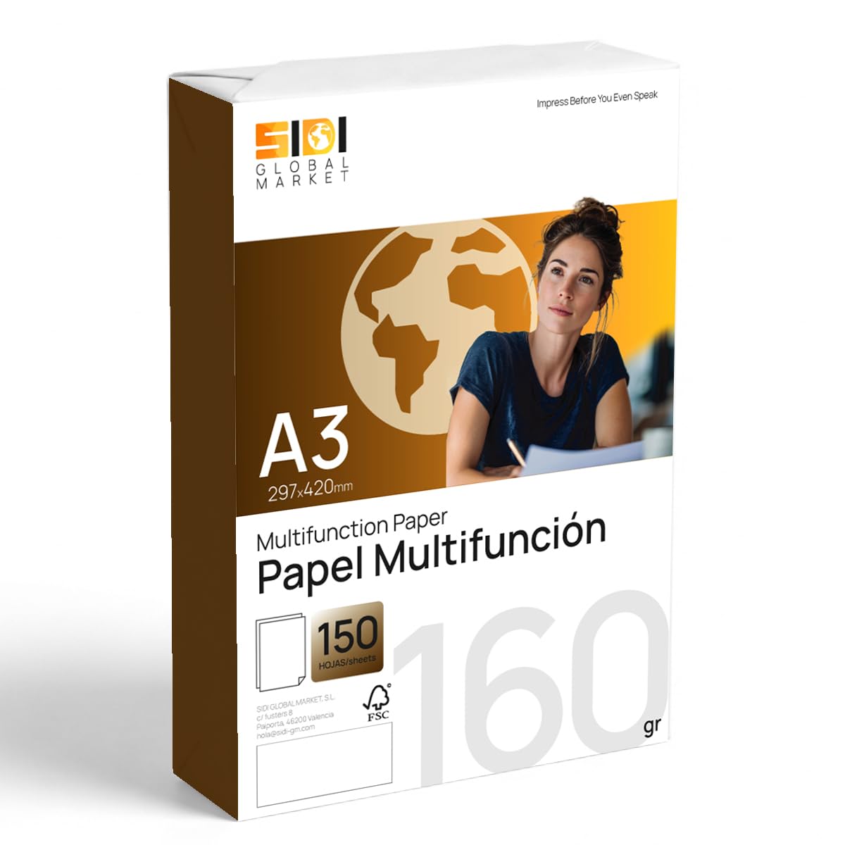 A3 Papier 160g, Druckerpapier für Laser- und Tintenstrahldrucker, Weißes Papier zum Drucken, Schreiben oder Zeichnen, DIN A3 297x420 mm, Papierpaket für Büro und Zuhause - SIDI (160g, 150 Blatt)