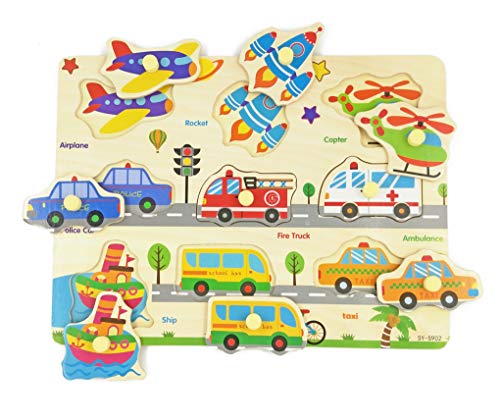 Wooden Peg Puzzle, Wood Baby Puzzles, Chunky Jigsaw Puzzle For Toddlers, Farm Puzzle And Vehicle Puzzle #TOP5