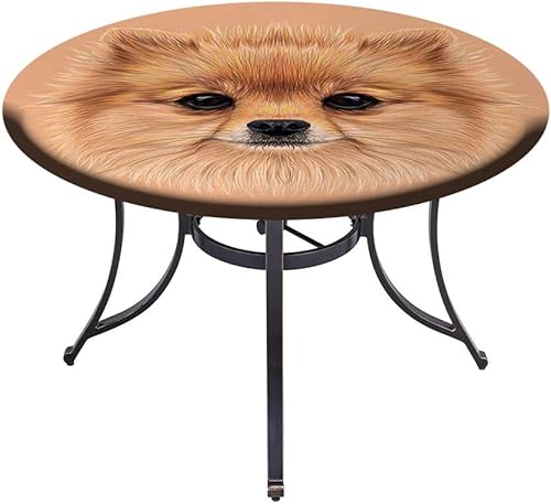 Miniatura 4 de Mantel redondo, mantel de animales para mesa auxiliar, perro pomeriano con póster retro vintage, se adapta a mesas redondas de 44 pulgadas de