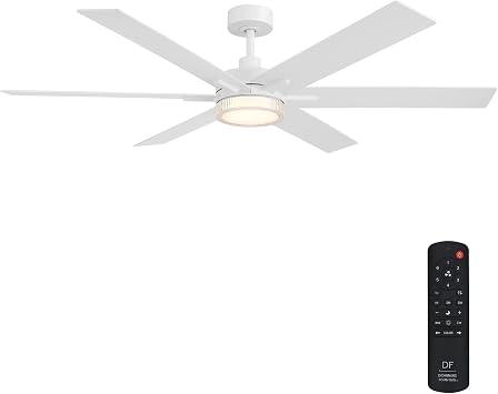 DESIGNERS FOUNTAIN Chillion Ceiling Fan with Lights, 60 Inch LED Light Indoor Outdoor 6-Blade Fan, Remote Control, RGB, Matte White, FR-CLN60RGB-MW