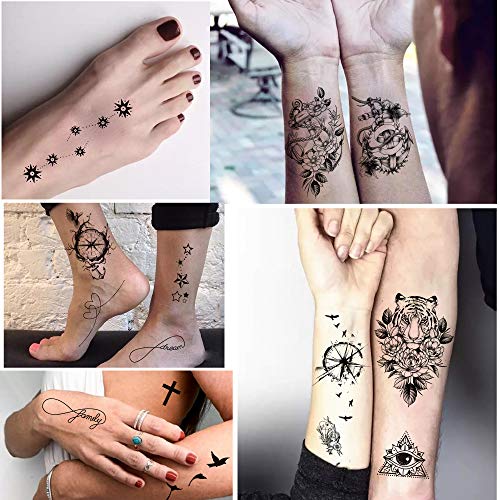 Yazhiji Water Resistant Temporary Tattoos For Men Women Adults Flowers Words Stickers Body Art Sexy Tattoos Paper Amazon De Beauty