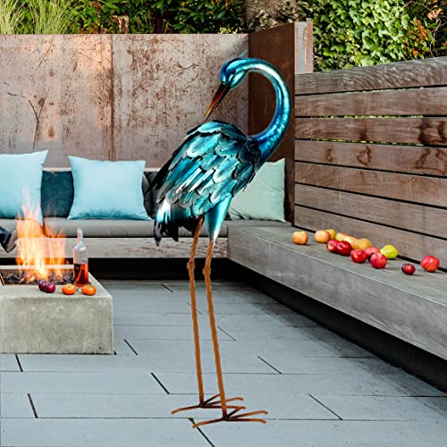 chisheen Crane Garden Statues, Metal Garden Crane Outdoor, Blue Heron Sculpture Metal Yard Art, Large Heron Decoy, Bird Statues, Lawn Ornaments for Backyard Pond Patio Porch Outside Decorations - Image 3