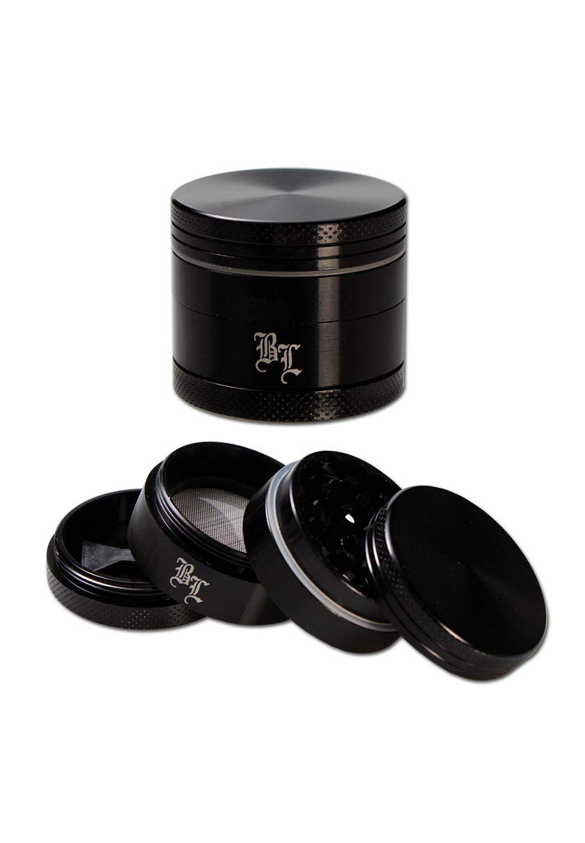 Black Leaf Molinillo de aluminio, 40 mm, 4 piezas, color gris, cierre magnético, incluye caja de lata Grinder