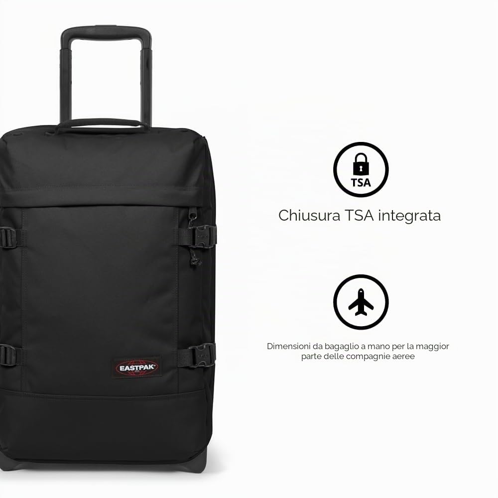 Eastpak Tranverz S Trolley Cabina 42L (51 x 32,5 x 24 cm), valigia bagaglio a mano con ruote, resistente e leggera, doppio scomparto, manico telescopico e TSA lock - BLACK DENIM