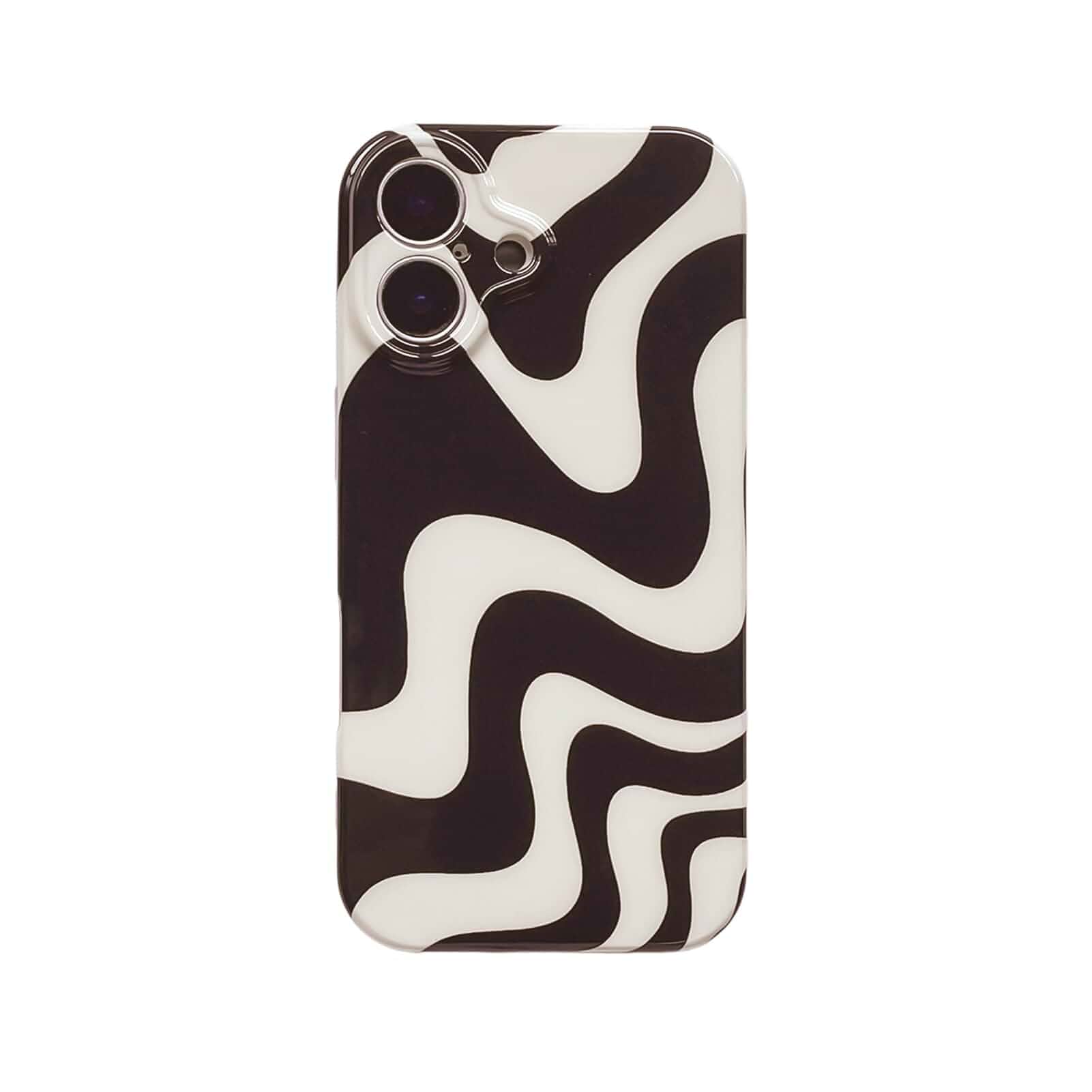 Black White Striped Wave Zebra Phone Case for iPhone 16 Cute Retro Trendy Aesthetic, Chic Classy Slim Full Camera Slim Glossy Protective Cool Girl Cover for Women