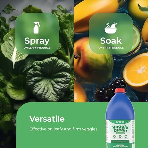 Image of Wesol Veggie Clean Food Grade Hydrogen Peroxide 3% Vegetable and Fruit Wash Liquid, 1L, Surface Disinfectant, Eliminates Mould Bacteria and Dirt