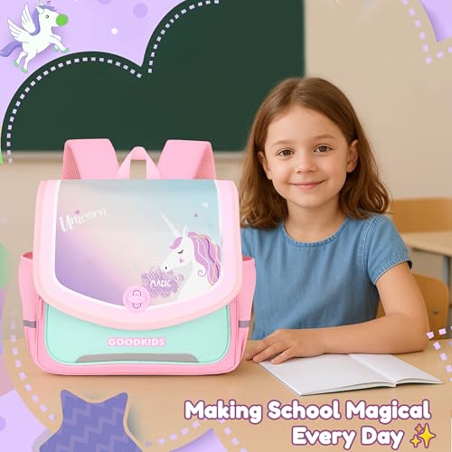 Image of Storite Unicorn Kids School Backpack for Girls (Class 2-6) 13L | Rectangular Pastel Design with Flap & Rotating Lock | Padded Back & Tablet Compartment