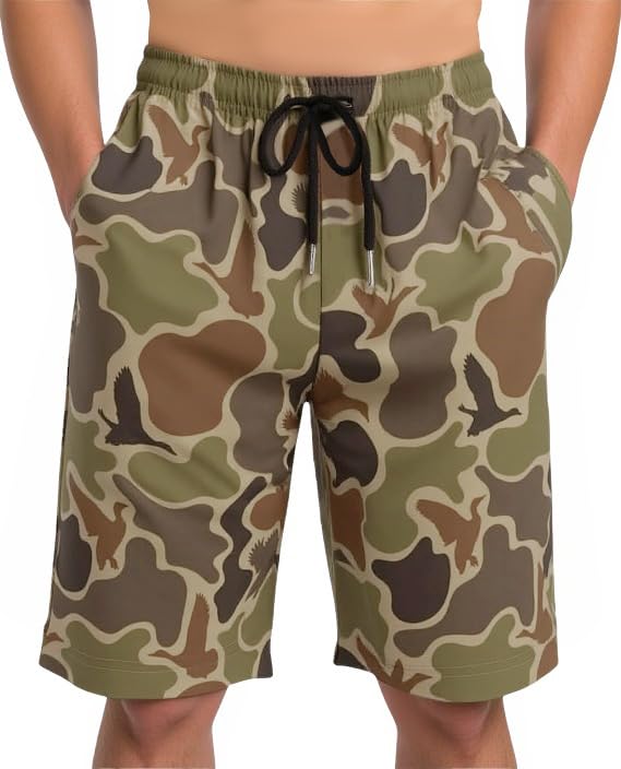 GemGam Boys Camo Swim Trunks Quick Dry with Compression Liner Duck Hunter Camouflage Swim Shorts for Boys 8-9 Y