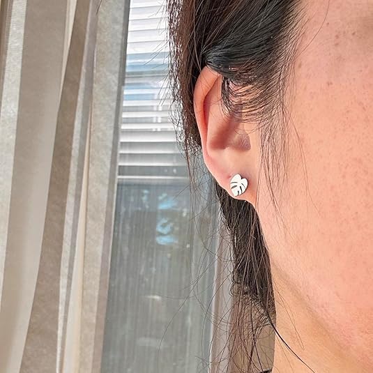 Hypoallergenic Monstera Deliciosa Plant Metal Earring Studs4