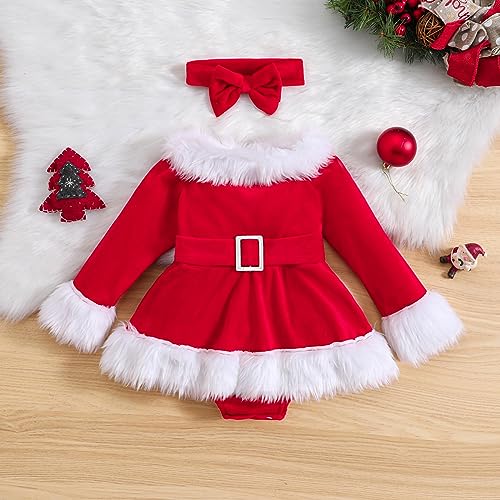 Yccutest Newborn Baby Girls Christmas Romper Dress Fur Trim Mesh Skirts Bodysuits Velvet Xmas Outfits Winter Clothes2