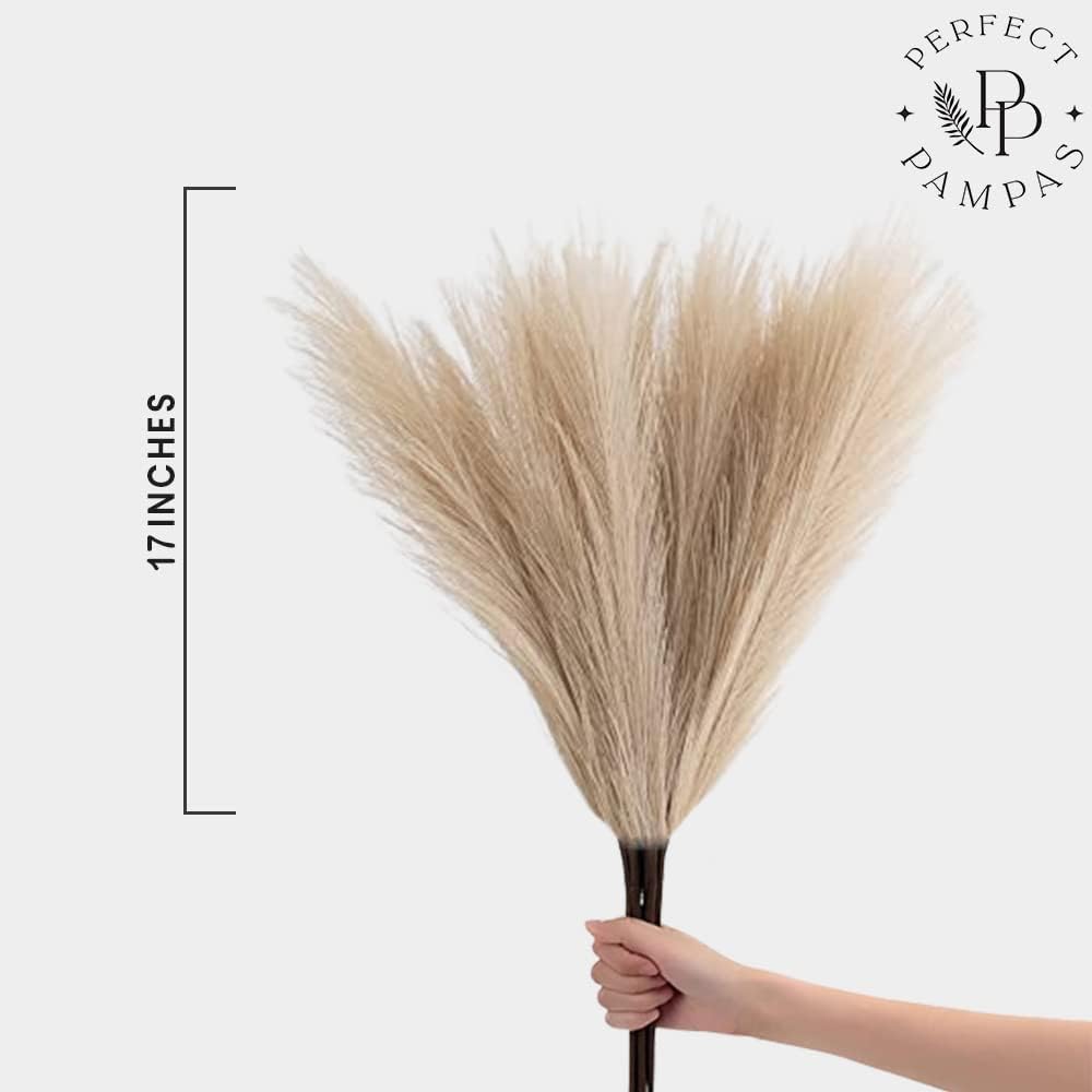 Luxury Pampas Grass Decor- 8 Stems, 18' Cocoa Brown Decor, Grass Decor for Home Decorating, Grass Plants, Dried Pampas, Boho Home Decor, Pompous Grass, Pompass Grass Branches (Faux Brown)