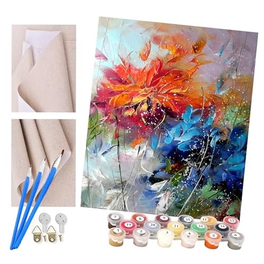 ToeTs Pintar por numeros para Adultos Acuarela abstracta flores azules y naranjas.-Cuadro de Pintura por números Adultos y para niños-Lienzo pre Dibujado con numeros para Pintar con Pinceles 40x50cm