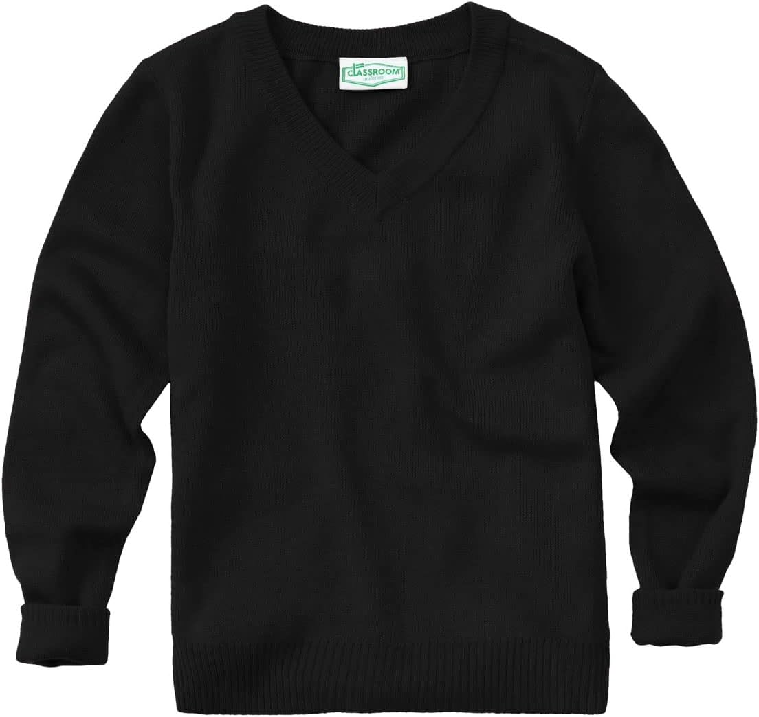 Classroom Men's Adult Unisex Long Sleeve V-Neck Sweater, Black, Large