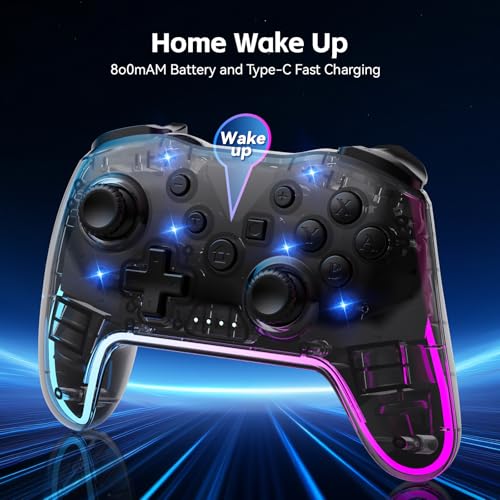 Image of Wireless Pro Controller for Switch /Lite /OLED /PC /Android /iOS - Ergonomic Gamepad with 7 Color RGB Lighting, Turbo /Vibration Adjustment & One-Key Wake-Up Function