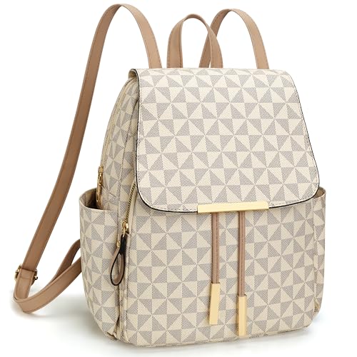 Image of KKXIU Backpack Purse for Women - Stylish Travel Daypack for Ladies, Leather Women Purses with Multiple Pockets for Work, College, Gift Ideas (Beige Checkered)