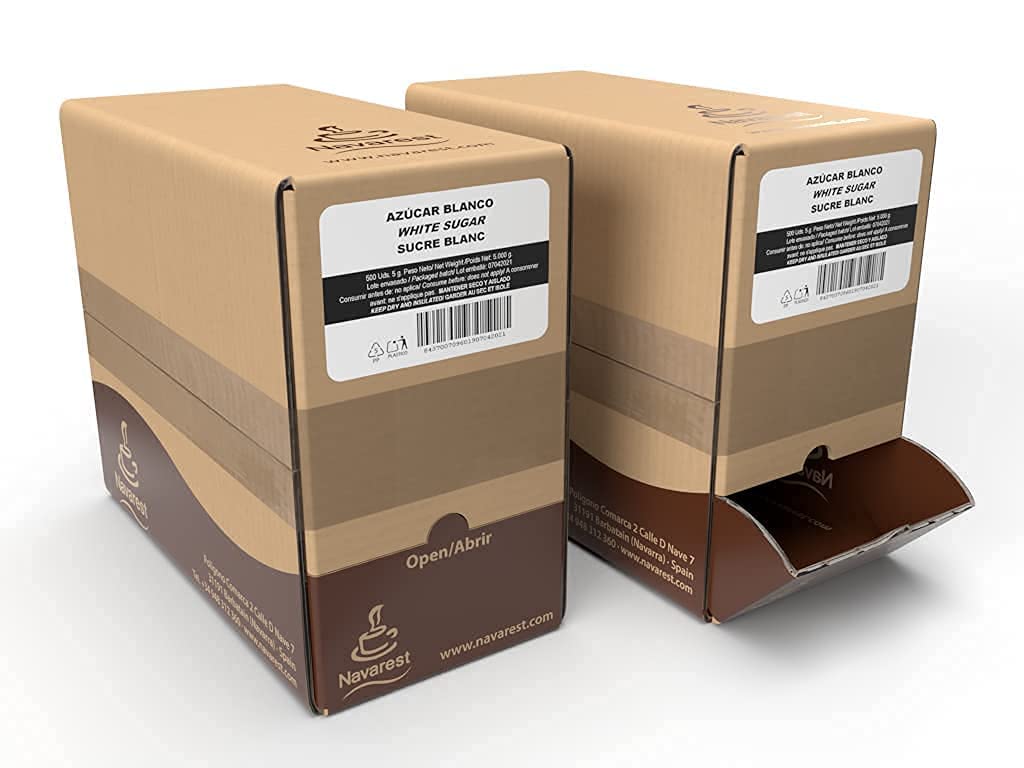 Sucre blanc en sachets individuals 1000 pieces 3g. Monodosis en film de protection 100% recyclable