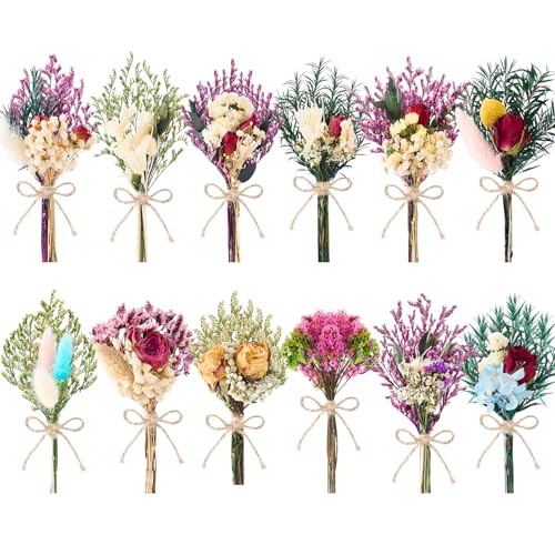 LawnIdyll 12/24 PCS Charming Dried Flowers Bouquet for Vase Various