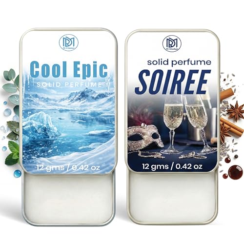 Image of Dr.Mashur Solid Perfume |Soiree&Cool Epic Alcohol Free Wax Perfume Balm, Long Lasting | Pocket Tin 12g, Pack Of 2| Non Greasy Smooth Glide, Travel Friendly Men And Women