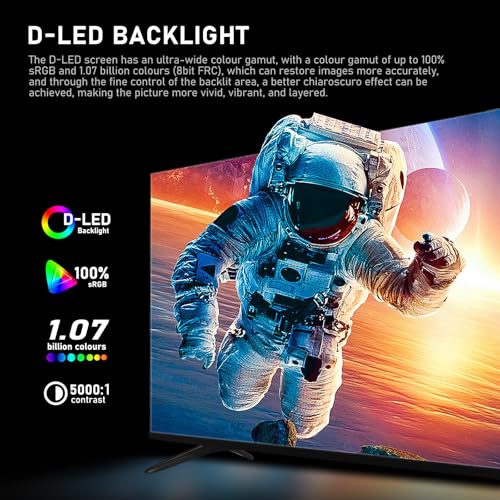 55 inch UHD 4K Smart TV, D-LED backlight Television, Borderless Design,HDMI USB DVB-T2/S2 RJ45 Interface, large screen for living room, bedroom, home entertainment - Black - Image 5