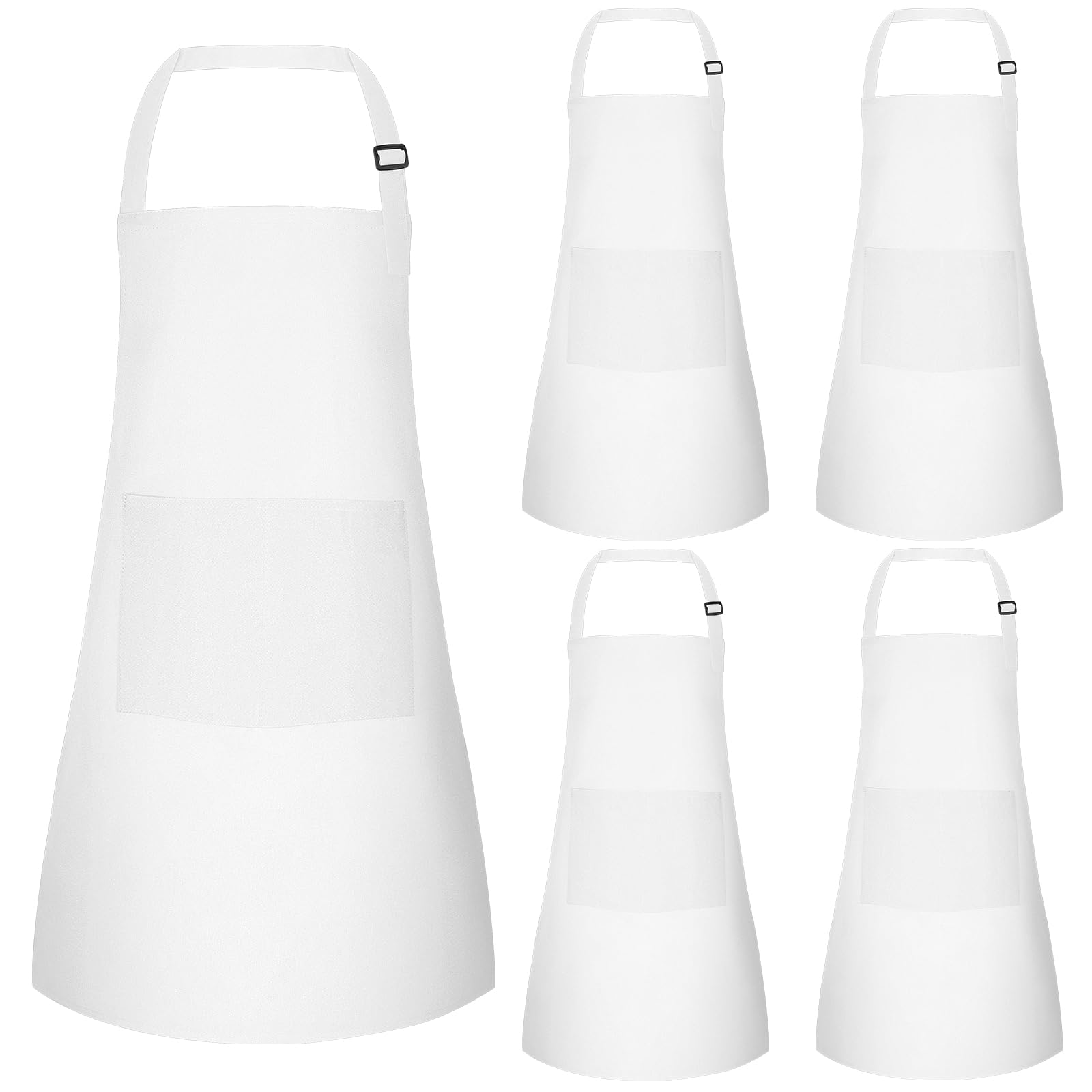 BOUBONI 5 Pcs Kids Apron with 2 Pockets Adjustable Kitchen Chef Apron Bulk for Cooking Baking Painting Crafting (White)