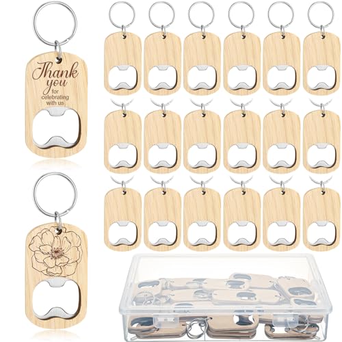 Jingmore 25 Pcs Wooden Bottle Opener Keychain Blanks Unfinished Wood Openers for Laser Engraving DIY Gifts Wedding Birthday party Favors(Classic Style,Natural Color)