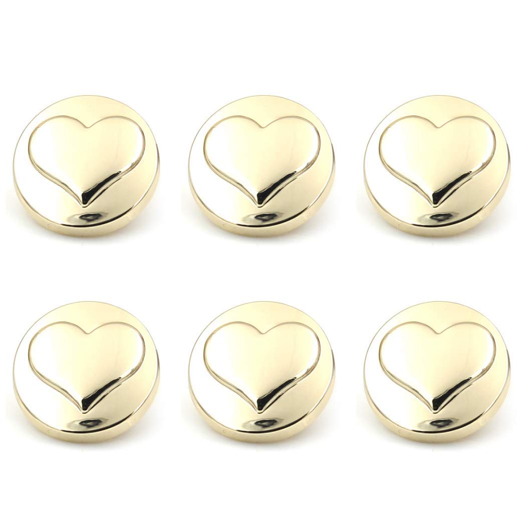 WaNana 10-25mm/0.4''-1'' High Grade Metal Heart-Shaped Button-Gold Matte and Shine Overcoat Wool Overcoat Blouse Button for DIY Fashion Sewing Craft Gold Shine 25mm/1.0''-6Pcs