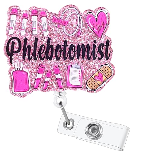 Image of Phlebotomist Badge Reel Funny Nurse Badge Reels Cute Retractable ID Badge Holder with Alligator Clip RN ICU LPN MA Healthcare Worker Badge Buddy Nursing School Students Gift Accessories