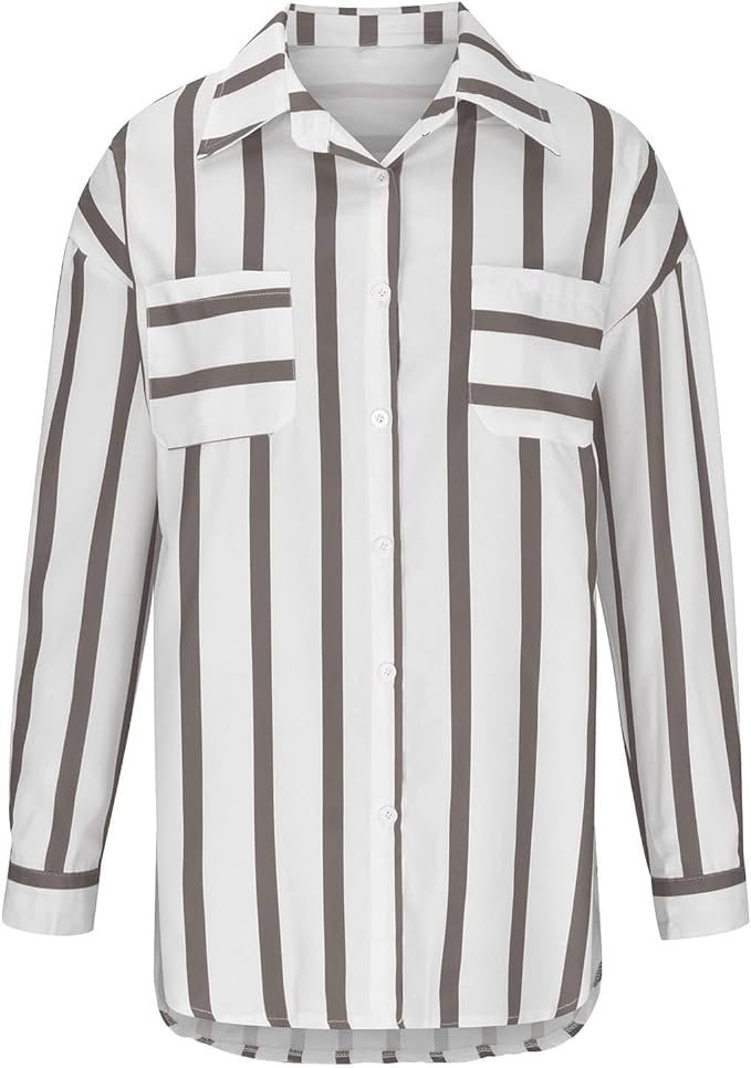 Image of ROYALICA Women's Orange & White Striped Cotton Blend Oversized Casual Shirt