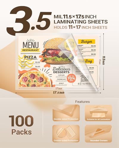 Uinkit 3.5 Mil 100 Pack Clear Thermal Laminating Pouches, 11.5 x 17.5-Inch Lamination Pouches Paper, Fits 11 x 17 Inch Laminator Sheet, Rounded Corner image 6