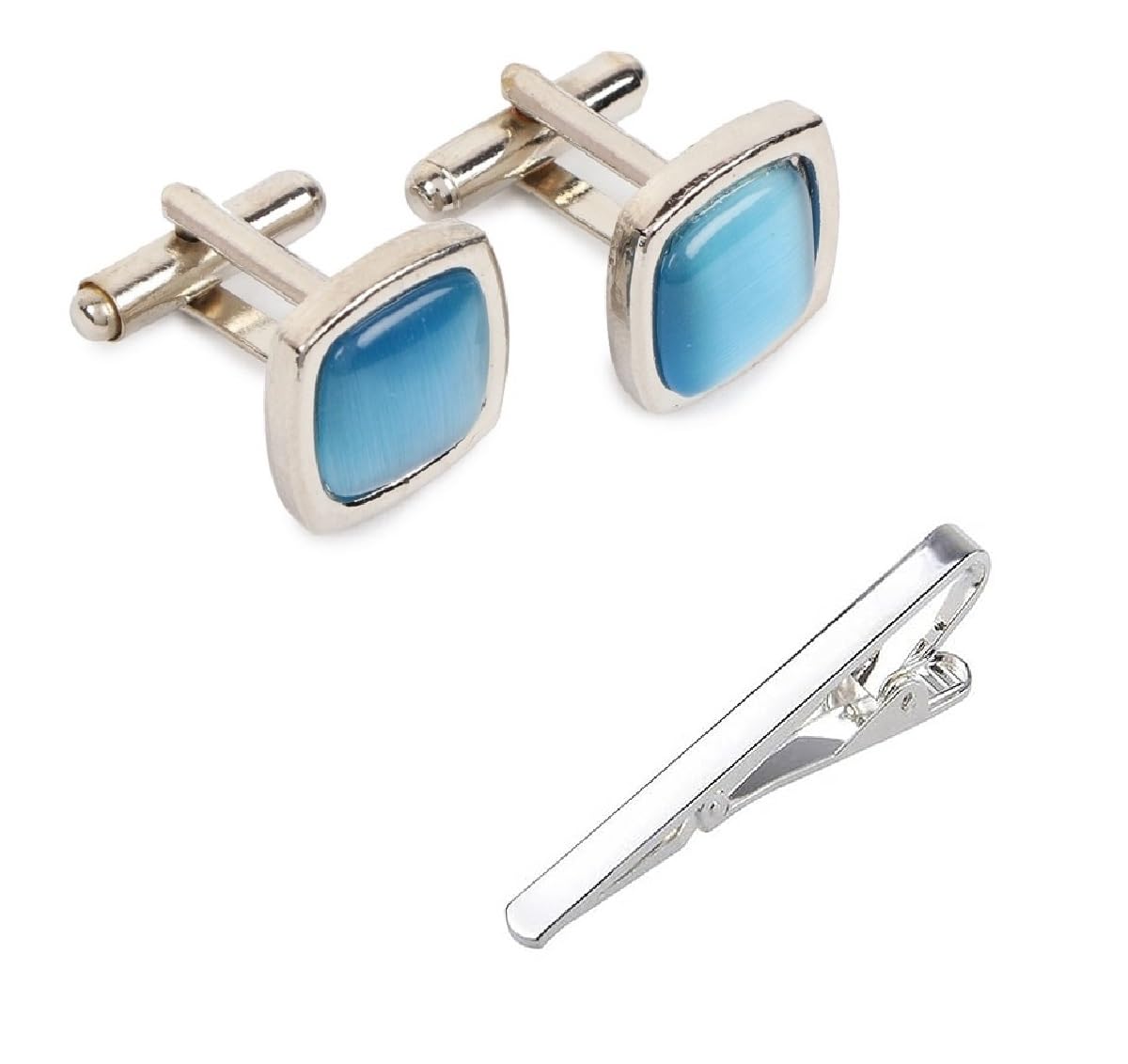 Stainless Steel Coral Blue Cufflink With Silver Tie Pin for Men – Durable, Perfect for Shirts – Includes Elegant Velvet Pouch-image-11