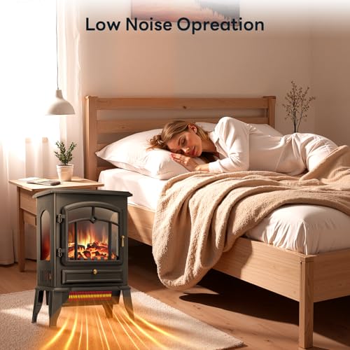 Image of ZAFRO 22 inch Electric Fireplace Stove, 5100 BTU Quick Heating Electric Fireplace Heater with Adjustable Flame Brightness, 1000W /1500W Thermostat, for Living Room, Bedroom