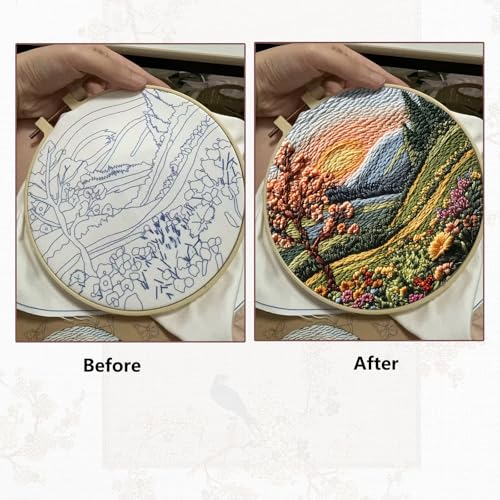 Image of Hzkokon 2 Pack Embroidery Kit for Beginners Adults Cross Stitch Kits Hand Embroidery Kit Includes Stamped Flower Pattern, Hoop, Color Threads,Tools & Follow Instruction