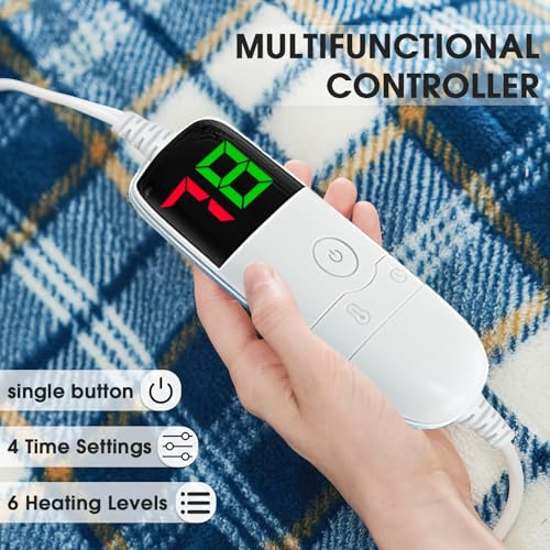 Heated Blanket Electric Throw 50X60 Heating Blanket with 10 Heating Levels 8 Hours Auto Off, Blue Plaid Sherpa Blankets Winter Warmer, Home Decor for Couch Bed Office,Gifts for Mom, Women,Washable — view 4