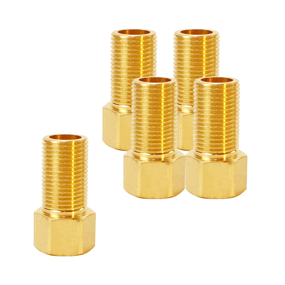 Hooshing 5PCS Brass Extension Pipe Nipple Connector 1/2" Female to 1/2" Male Pipe Longer Fitting Converter Adapter, Length 1.97 Inch/50mm