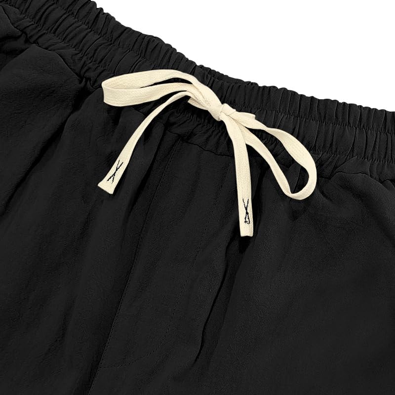 Summer Linen Casual Pants Mens Solid Color Drawstring Waist Trousers Loose Lightweight Fashion Pant Fall Clothing4