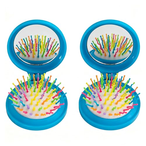 Xynovate 2 Pieza Cepillo Pelo Plegable con Espejo, Cepillo de Viaje con Espejo, Cepillo de Bolsillo, Perfecto para Llevar en tu Bolso y Aplicar Maquillaje, Apto para Todo Tipo de Cabello