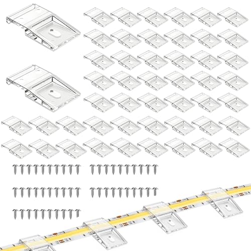 YAEGIMHT 50 Pcs Led Streifen Halterung, Led Strip Clips, mit Schrauben, Transparente, Selbstklebend, Doppelte Fixierung für 10MM LED Streifen