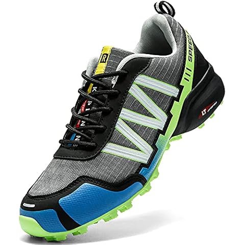 Topwolve Running shoes, lightweight trekking shoes, outdoor non-slip hiking boots, breathable trail running shoes, outdoor sports shoes, jogging shoes, Grey-green, 10 UK Cover