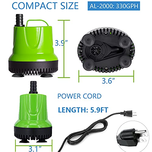 ALLYLANG 330GPH 25W Aquarium Submersible Water Pump, Apply to Fish Tank / Pond Fountain / Statuary / Hydroponics with 3… - Image 5