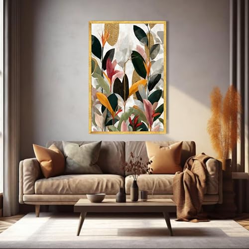 Tableau abstrait feuilles décoration botanique grand format