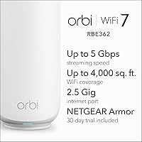 Vista 2 de NETGEAR Orbi Serie 360 Sistema de red WiFi 7 de doble banda para el hogar (RBE362) - Router inalámbrico + 1 extensor, características de seguridad